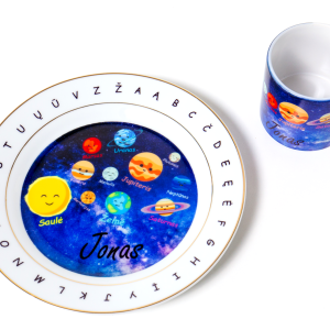 Lėkštutės ir puodelio komplektas „Planetos“ - MedoosaKids