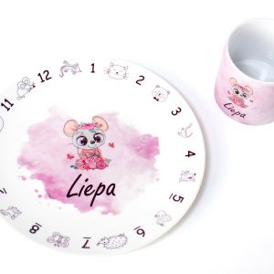 Lėkštutės ir puodelio komplektas „Pelytė“ - MedoosaKids